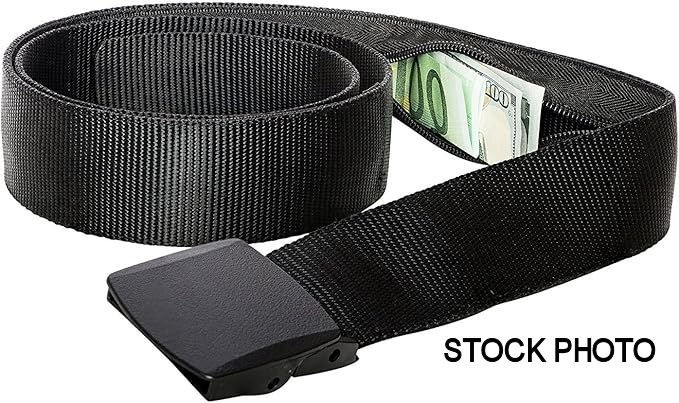 Zero Grid Travel Security Belt - Hidden Money Pouch - Non-Metal Buckle (Black)