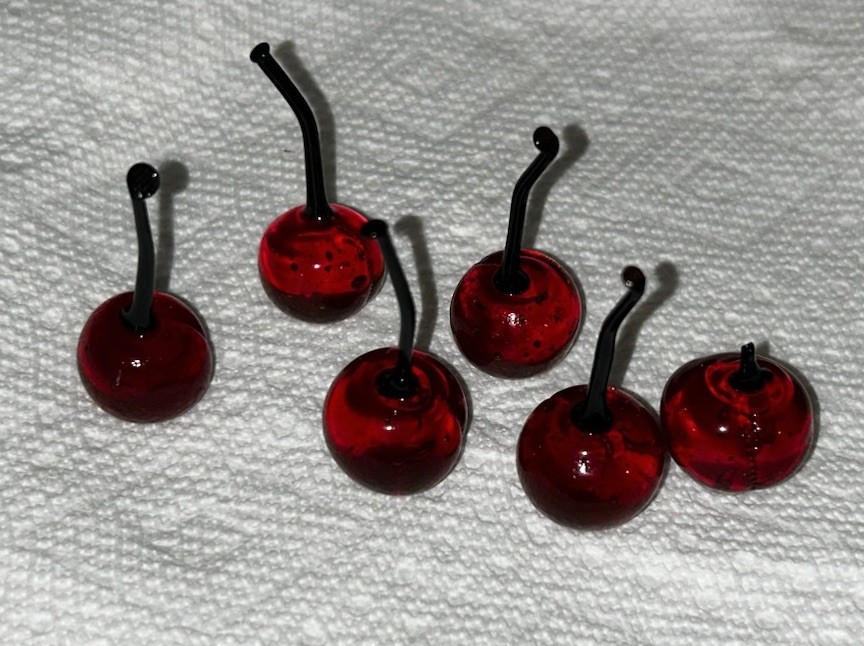 Murano Style Blown Glass Cherries with Black Stems Cherry Beautiful Fruit Set
