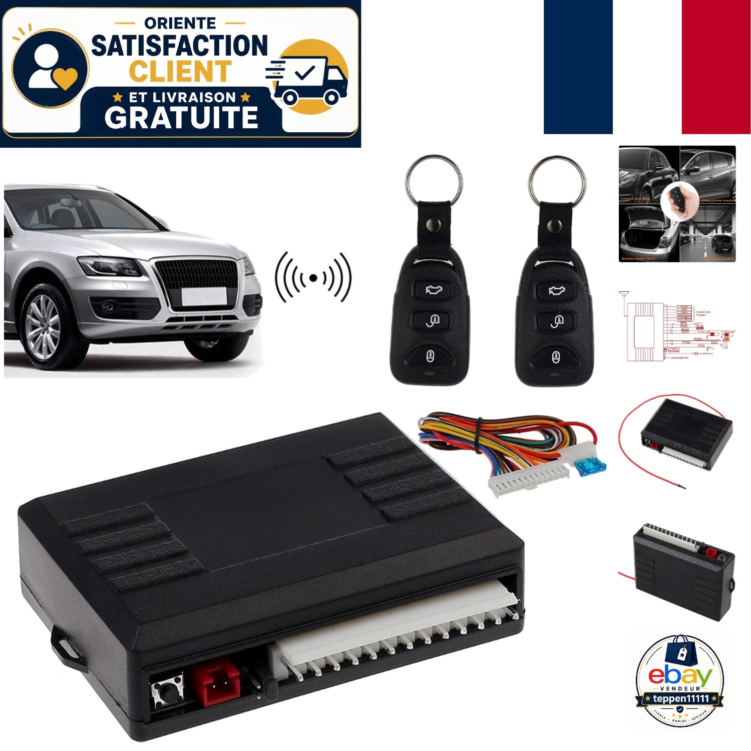 Télécommande de verrouillage centralisé grande portée 80m boîtier ABS noir pour voiture