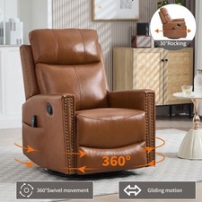 Genuine Leather Heat Massage Manual Recliner Chair with Rocker and Swivel