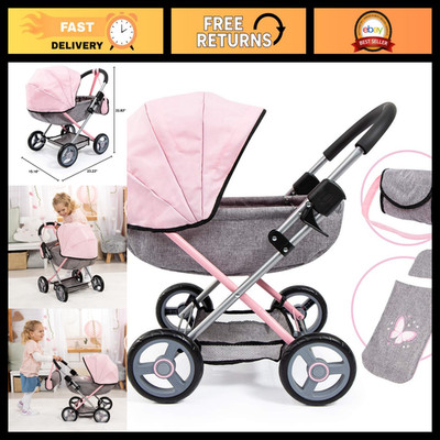 Pink Baby Doll Stroller Toy Set with Bag - 18 Inch Doll Carriage for Kids