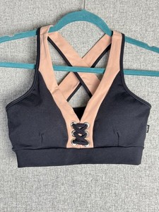 Oxyfit Brazil Pink Black Sports Bra Padded No Underwire Soft Cup Racerback MED