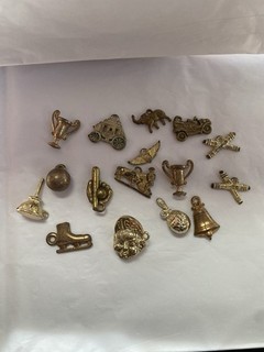 vintage cracker jack charms lot Gold Toned 16 Count