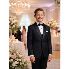NWT Calvin Klein Boys Black Tuxedo Jacket Satin Lapel Formal Wedding Black Tie