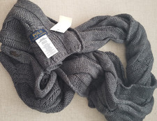 POLO RALPH LAUREN polo player grey wool blend cable knit scarf 173cm x 38cm NWT
