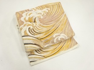 43989# JAPANESE KIMONO / ANTIQUE NAGOYA OBI / SILK / WOVEN ROUGH WAVE