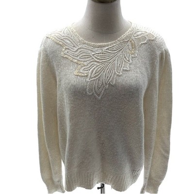 VNTG Worthington Cream Lace Trim Wool Scoop Neck Sweater- L: i