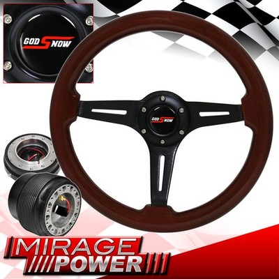 For 89-05 Eclipse Quick Release + Dark Wood Black Aluminum Center Steering Wheel