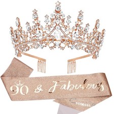 90th Birthday Tiaras and Sashes - Fabulous Rose Gold Decorations for Women