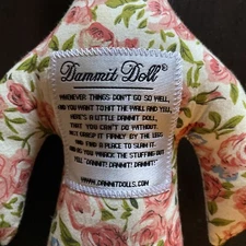 Dammit Doll - Blue Hair - Green & Pink Flowers - 12" Tall