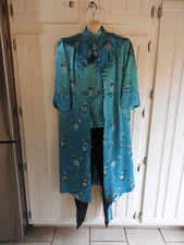 Stunning VINTAGE 3 pc. CHINESE SILK BROCADE LONG ROBE Kimono Hostess Set- Sz 38