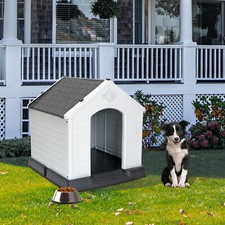 32" Sturdy Plastic Dog Shelter House Waterproof Anti-wind Dog House Gray Patio