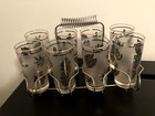 Vintage Set Of 8 Libbey Metallic Leaf Foliage Glasses with Carrier MCM 5.5x2.75" — photo 2