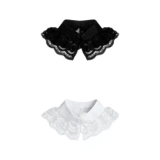 Women Lace Ruffle Fake Collar Button Closure Doll Collar Neck_Warmer Detachable