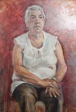 Impressionist oil painting seated female portrait signed