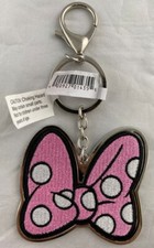 Disney Parks Minnie Mouse Pink Bow Textured Fabric Keychain Embroidered - NEW