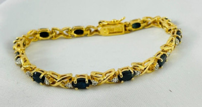 DBJ Victoria Townsend Sterlingsilber Gold Vermeil Saphir Tennisarmband