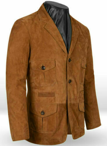 ALTRA Giacca Cappotto Blazer Slim Uomo Vera Pelle Agnello Pelle Con Bottoni Marrone Premium