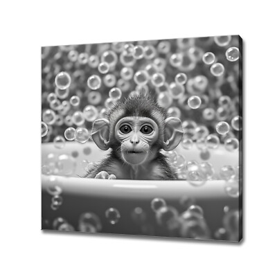 Süßer Affe in der Badewanne schwarz weiß Tier Kinderzimmer Leinwandbild Wandbild