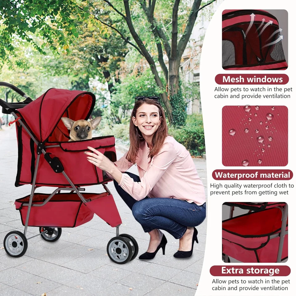 Dog Stroller,3 Wheels Travel Folding Pet Stroller for Small Medium Dog Cat Jogge - Image 3 of 4