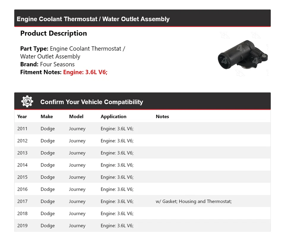 Termostato de refrigerante de motor Dodge Journey 11-19/conjunto de salida de agua 4 estaciones Foto 2 de 4