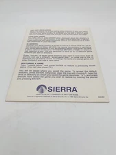 Sierra 3D Animated Adventure Game Reference Card For MS-DOS Instruction Manual