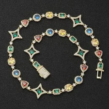 Hip Hop Style Men Women Necklace Gold Plated Colorful CZ Chain Bracelet Gift