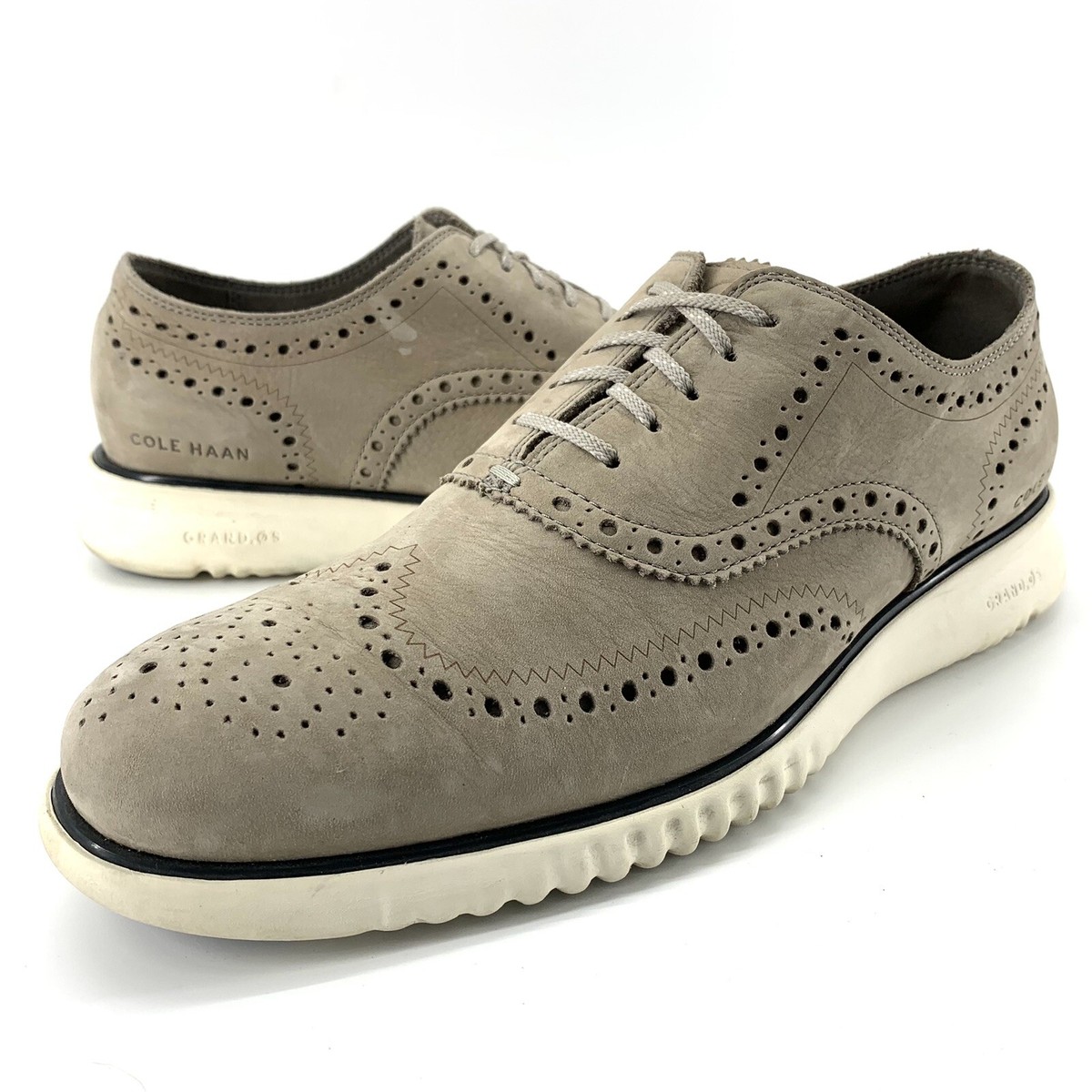 Cole Haan Zerogrand Wingtip Oxford Gray Beige Nubuck Mens  display picture 2