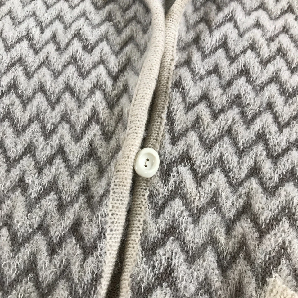Cárdigan Suéter Vintage Horchow Para Mujer 6 Marrón Gris Chevron Mohair Lana Cuello Foto 4 de 4