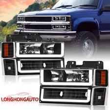 Black LED DRL Headlights For 1994-98 Chevrolet Silverado C10 C/K 1500 2500 3500