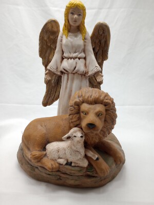 Vintage Scioto Guardian Angel with Lion Lamb Statue Christian Art Religious Gift