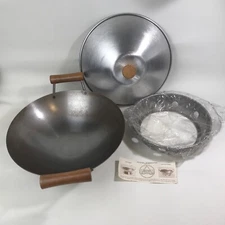 Atlas Metal Spinning Co. Wok Carbon Steel 3 Pieces Stir Fry Cookware 14” Rust