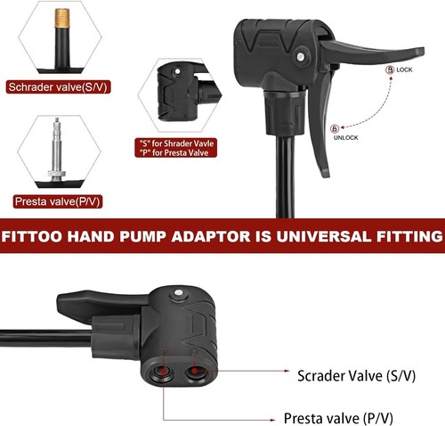 FITTOO High Pressure Bicycle Bike Hand Air Pump Presta Schrader Dunlop Valve - Picture 27 of 39