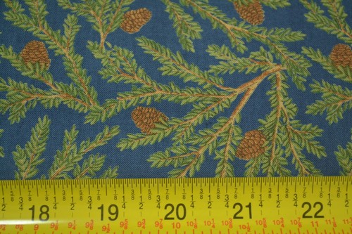 By 1/2 Yd, Pine Leaves & Pinecones on Blue, Quilt Cotton, Moda/Deb Strain, M7047 - Picture 1 of 6