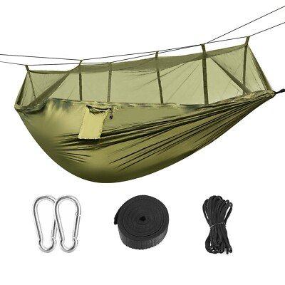 US 2-Person Green Nylon Camping Hammock Tent with Mosquito Net Hanging Bed Swing