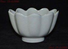 7"Ancient China Official Ru kiln porcelain glaze lotus statue Tea cup Bowl Bowls