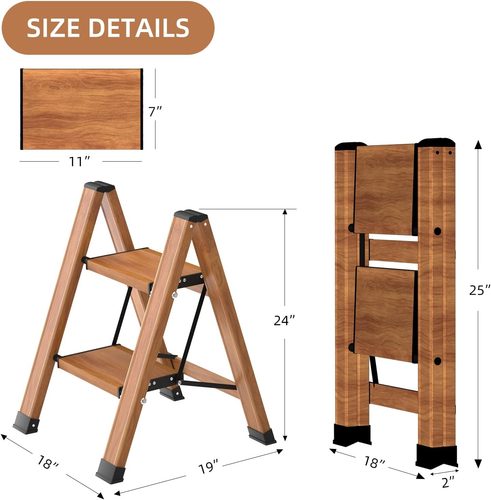 2 Step Ladder, Folding Step Stool with Wide Anti-Slip Pedal, Aluminum Lightweigh - Picture 4 of 6