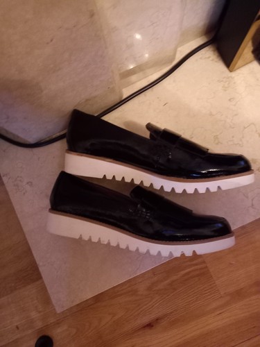 ladies next size 6.5 black pattern flat shoes worn once very good condition - Picture 3 of 4