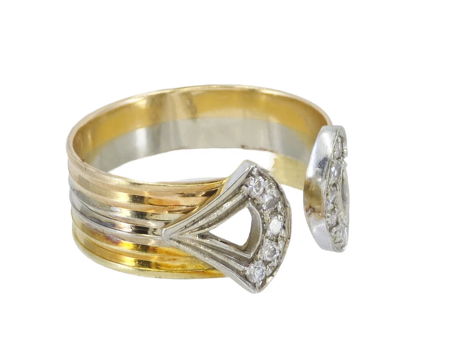 TRI-COLOR SOLID 18K GOLD 0.15 TCW DIAMOND H COLOR VS-SI CUFF WRAP RING sz 8 - Image 3 of 4
