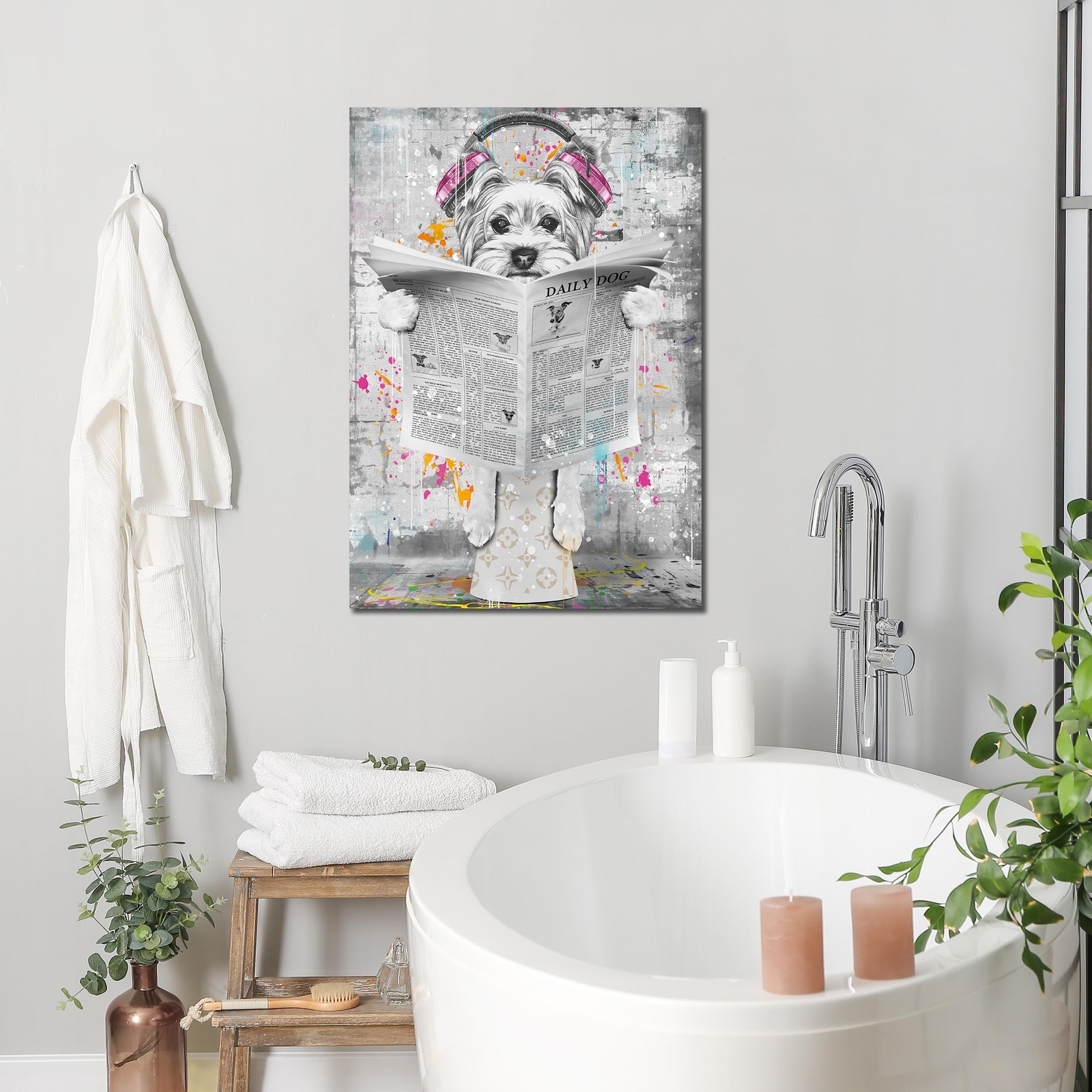 ENTANUB Bathroom Wall Art, Funny Graffiti Dog Canvas Print Painting for Bedro... eBay