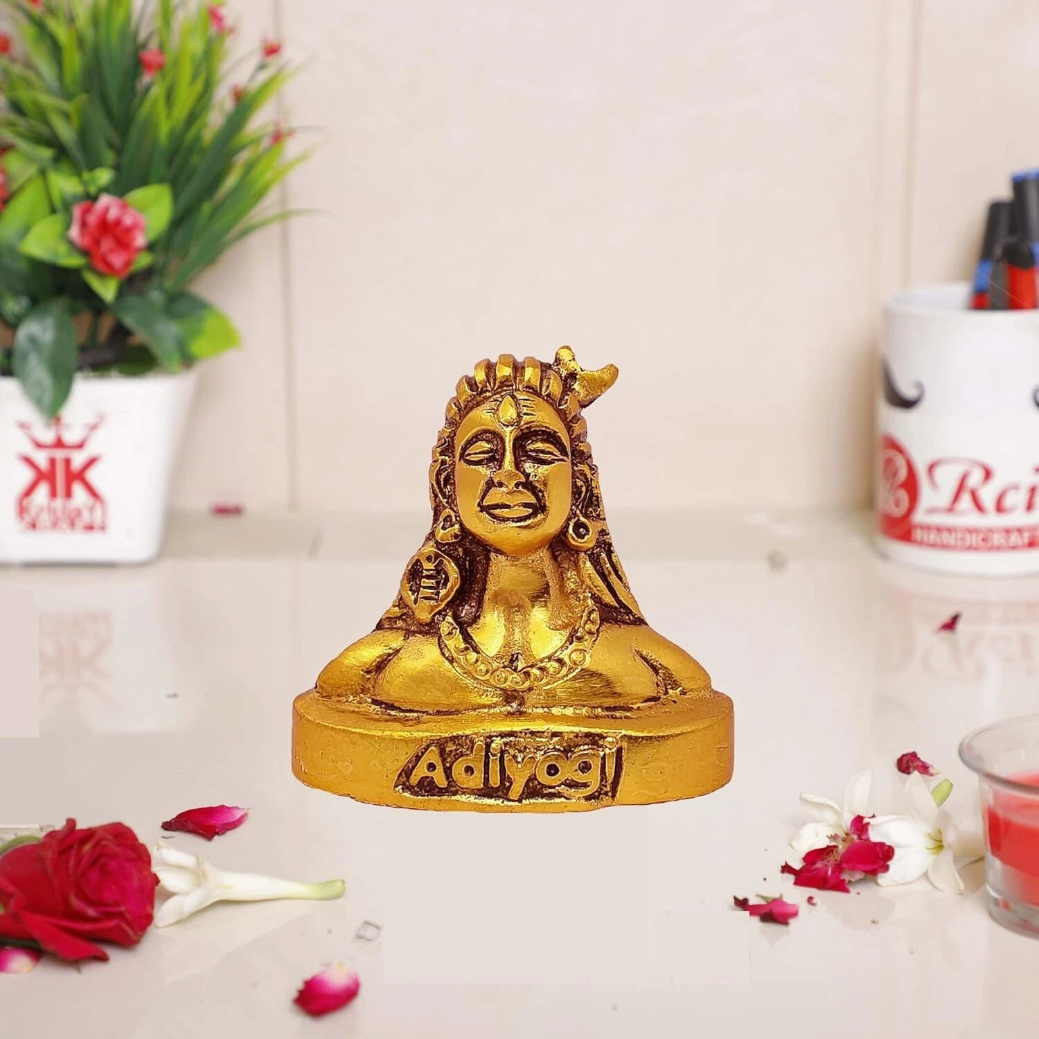 Adiyogi Signore Shiva Metallo Idolo Cruscotto Decorazione Scultura Statuetta