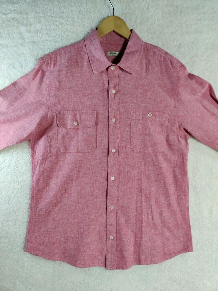 Casual Linen Blend Men's Button Down Long Sleeves Colorful Shirt Size L - Image 3 of 4