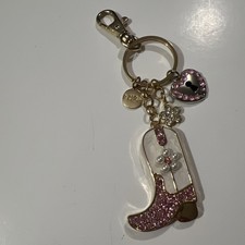 Pocket Party Cowgirl Boot Keychain Metal Enamel GoldTone Crystal Multicolor