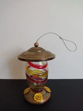 Hand Painted Swirl Glass Hanging Hummingbird Feeder 4 Feeding Station