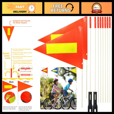 2 Pcs Bike Safety Flags with 6ft Adjustable Fiberglass Pole - Waterproof, Reflec