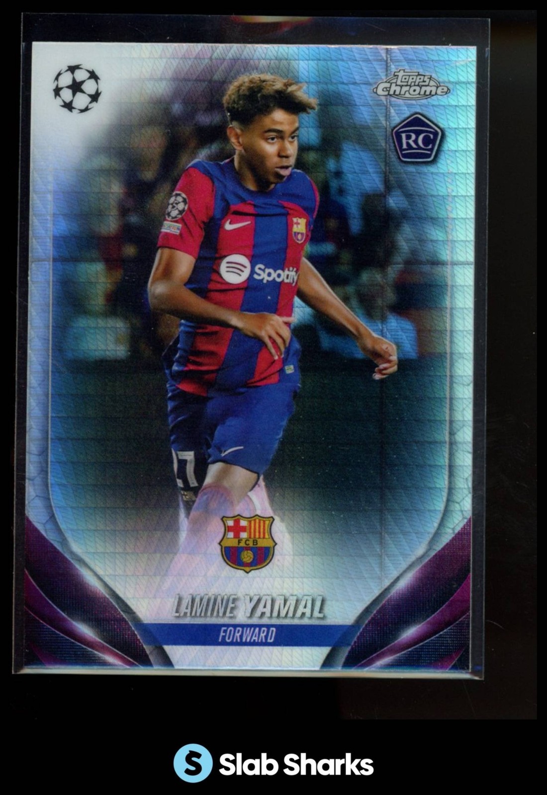 2023 TOPPS CHROME UEFA CLUB COMPETITIONS #64 LAMINE YAMAL PRISM REFRACTOR RC