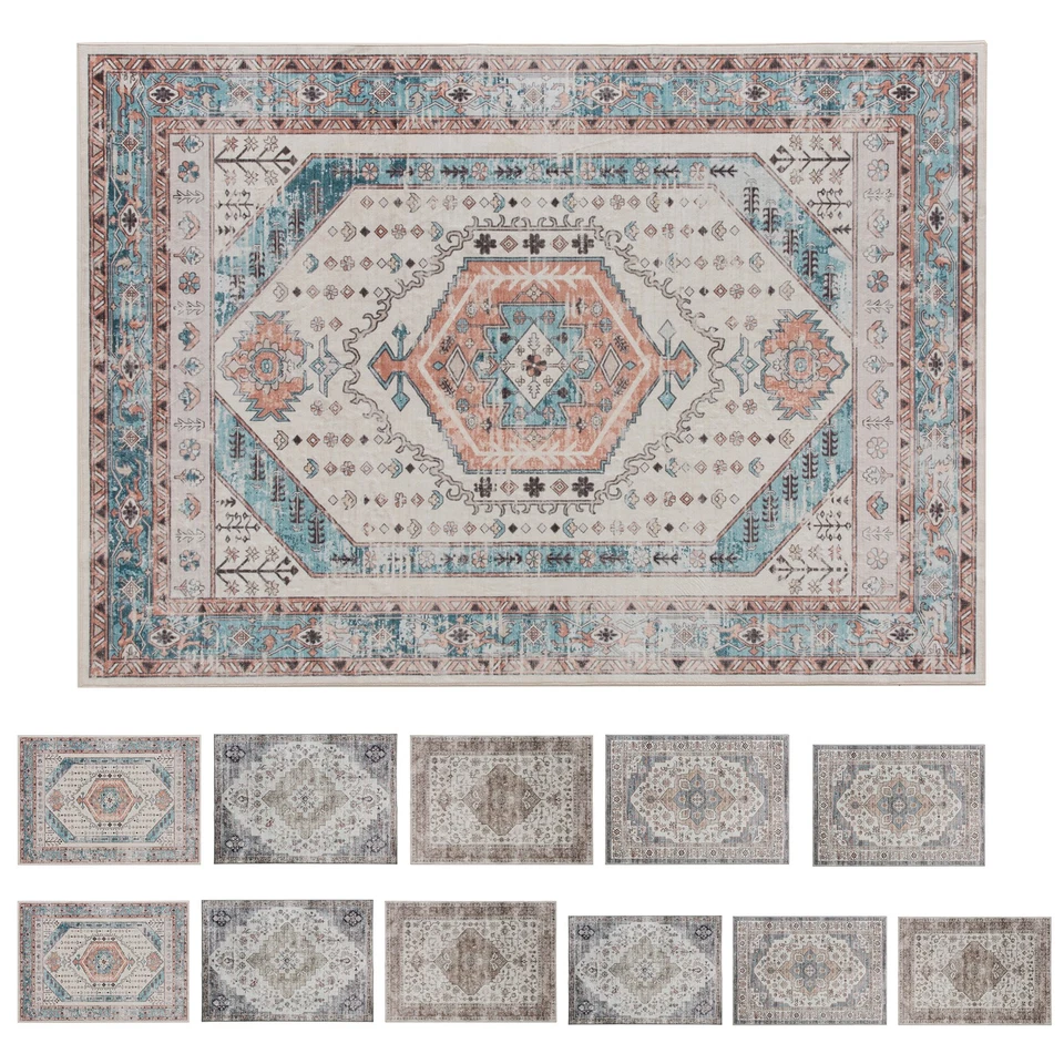 HOMCOM Area Rug, Vintage Machine Washable Rug for Living Room, Bedroom