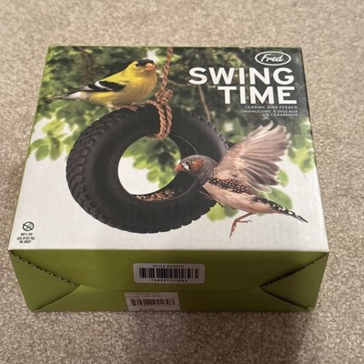 Brand New! Ceramic Tire Swing Bird Feeder on Rope. Genuine Fred