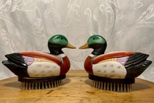 Vtg. JASCO Porcelain Mallard Ducks lint/shoe Brush s/2