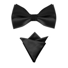 Men's Solid Color Pre-Tied Bow Tie with Matching Pocket Square Set for Wedding